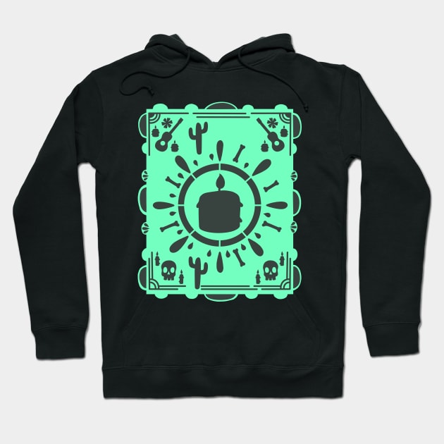 Día De Los Muertos - Mint Green - Papel Picado - Black Candle Hoodie by Scriptnbones